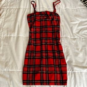 Red plaid short bodycon dress